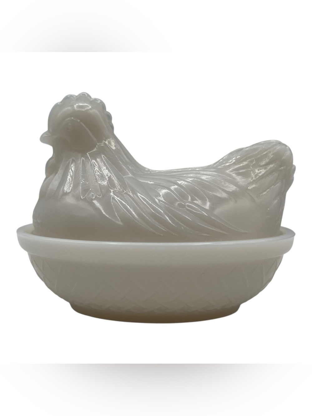 Vintage Farmhouse Cottagecore Small Opaque Milk Glass Hen on a Nest 4.5" x 3.5"
